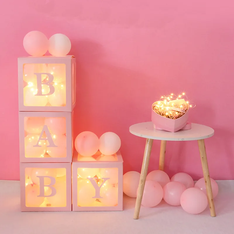 

Creative Special Party Balloon Packing Box Cube Transparent Boxes LOVE Birthday DIY Christmas Decoration 4pcs Baby Shower