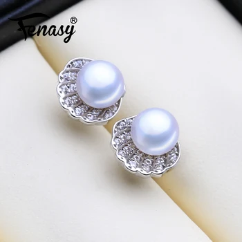 

FENASY Natural Freshwater Pearl Earrings For Women Korean Fashion Cute Shell Stud Earrings Boho Jewelry