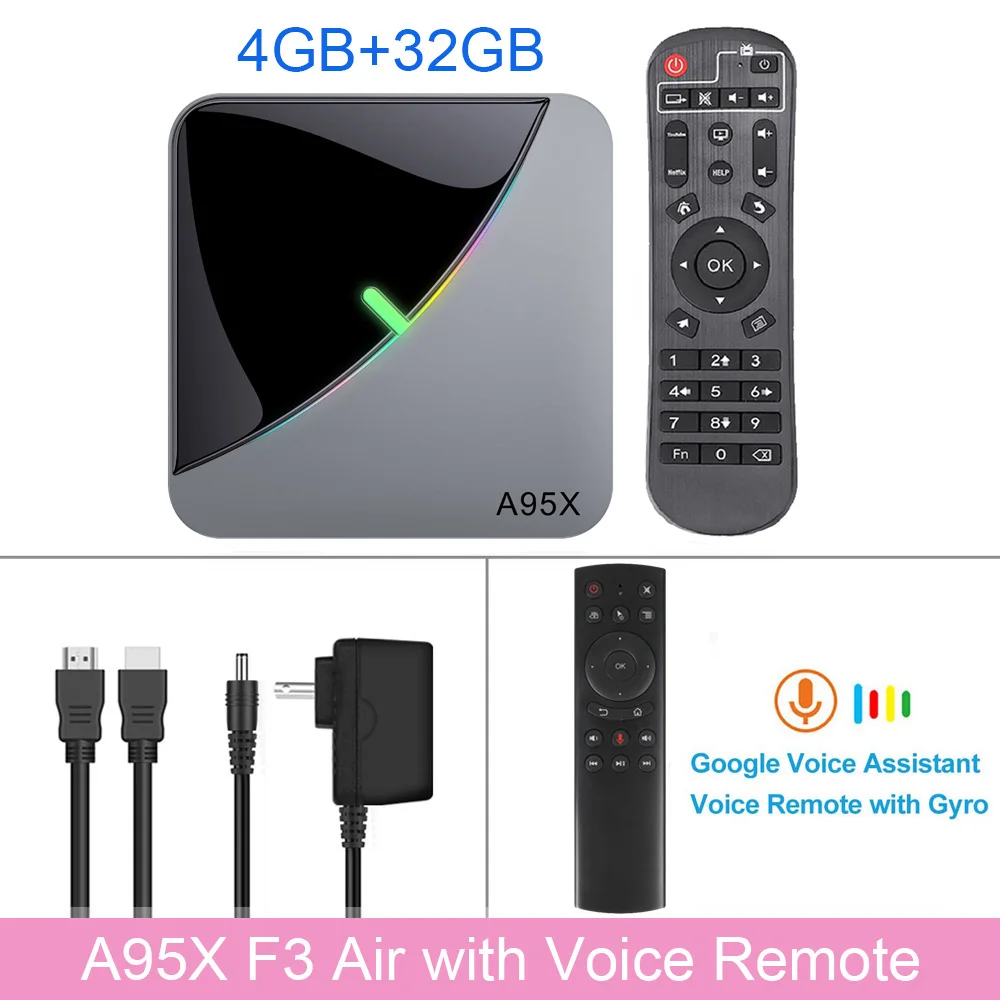 4G 32G G20 LEMADO A95X F3 Air Android tv Box Amlogic S905X3 4 Гб 64 Гб RGB светильник с поддержкой USB 3,0 2,4G и 5G wifi 8K YouTube tv Box Android 9,0 - Цвет: 4G 32G G20