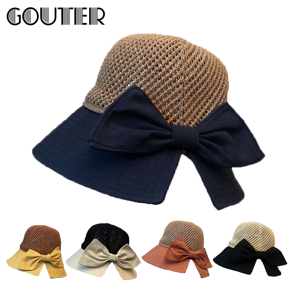 GOUTER Панама с большими широкими полями Sunhat выдолбленная Складная соломенная