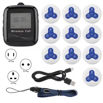 

Calling Pager Restaurant Paging System Black Mobile Receiver + 10 White Blue Silicone Pager For Calling Pagers System Accessory