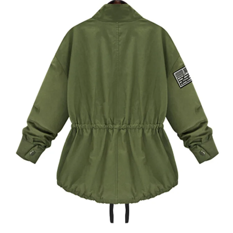 Ozhouzhan WOMEN'S Dress Autumn New Style Large Size Trench Coat Versatile Loose-Fit Applique Zipper Cardigan Coat