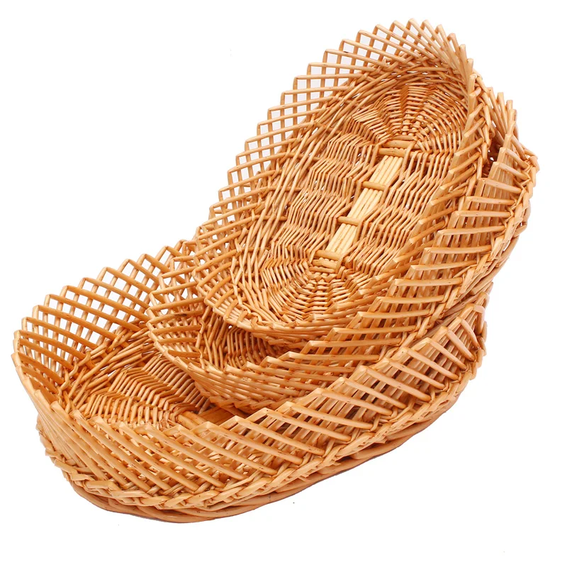 

Wicker Willow Weaving Rattan Oval Fruit Bread Vegetables Display basket Storage Basket Box Cosmetics Snacks Tea Book Organizer
