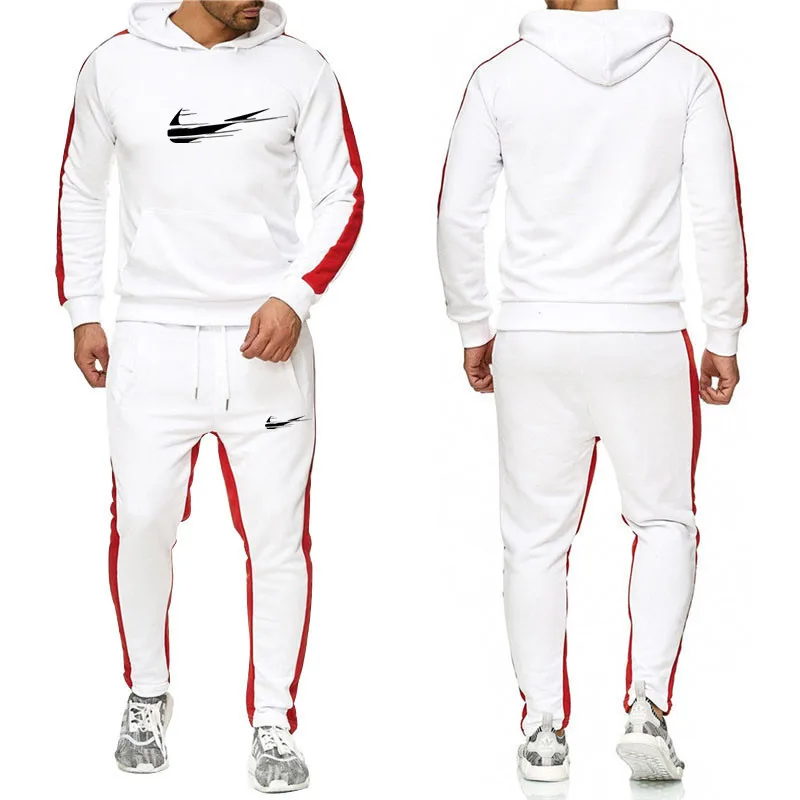 Men's sportswear new men's casual wear thickening printing suit men's hooded sweater Wei pants sports suit