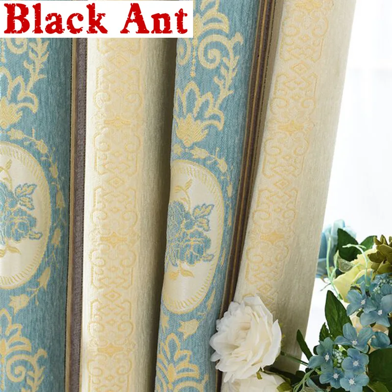 

Nordic Thickened Jacquard Blackout Bedroom Curtains Luxury Blue White Striped Chenille Window Drapes Living room Cortina X762#4