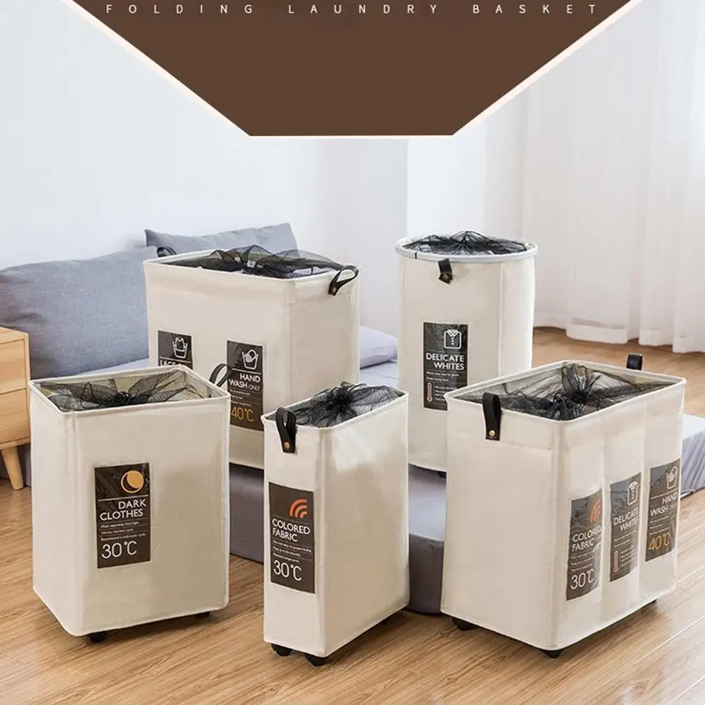 Laundry Sorter Hamper Washing Basket Clothes Storage Bin Foldable Bag Wheels 