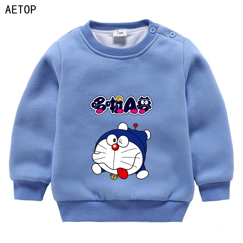 Doraemon/ ; зимняя бархатная толстовка; Забавные милые детские топы с круглым вырезом для мальчиков и девочек; детские топы с героями мультфильмов - Цвет: as picture