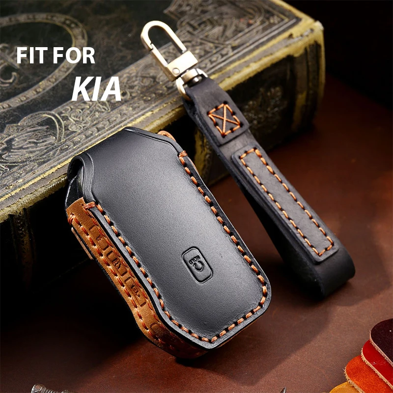 Brown Cowhide leather Car Key Holder Keychain Ring Case Bag Fit For MG Auto 