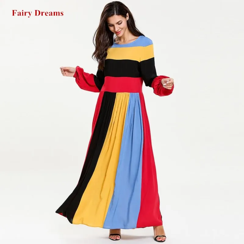Женское платье Abaya из Турции и Дубая мусульманское в полоску Женский кафтан