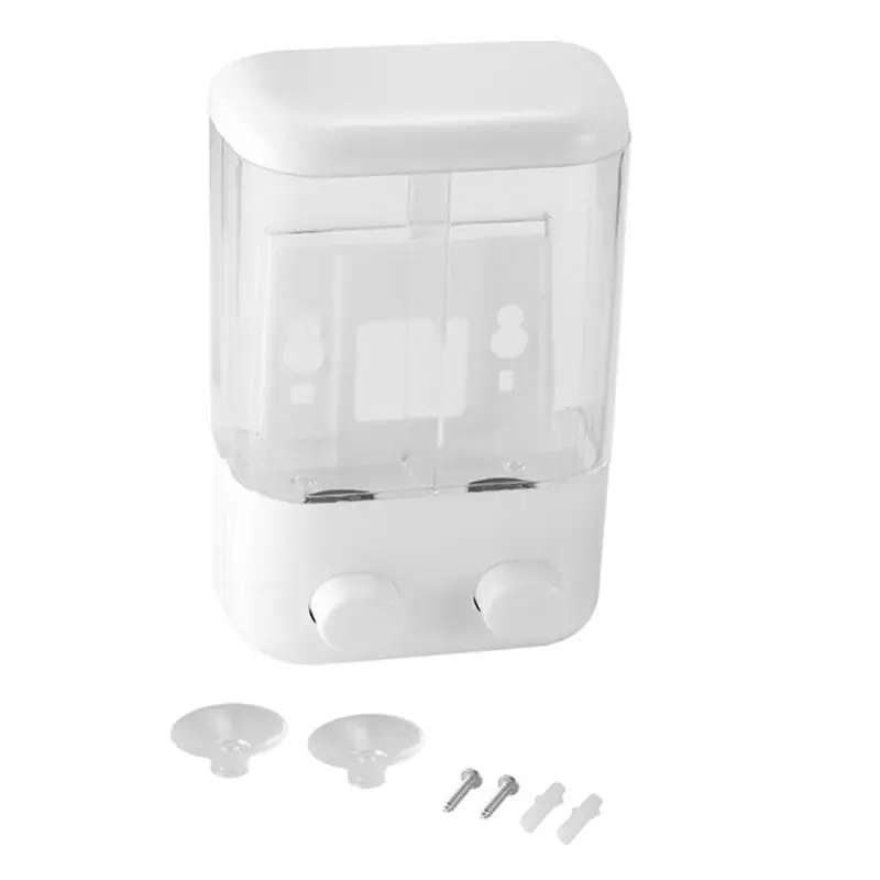 

1000ml Bathroom Soap Dispenser Double Slot Wall Mounted Adhesive Shampoo Container Clear Liquid Lotion Storage