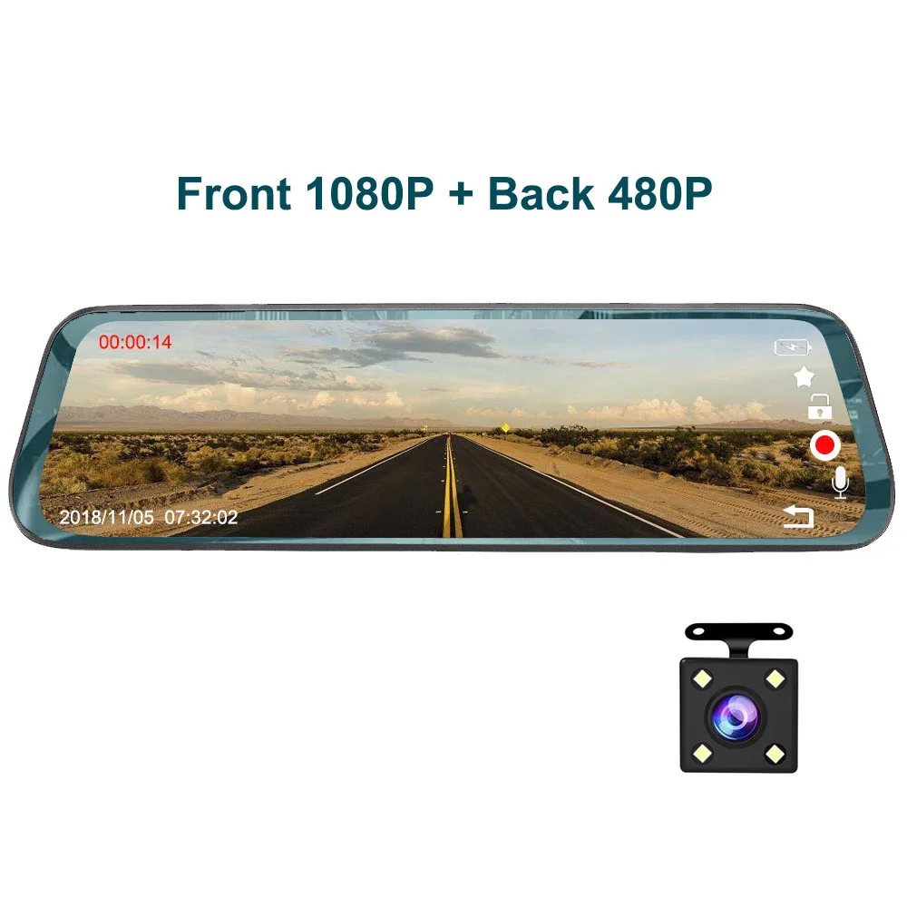 10 дюймов Full HD 1080P Сенсорный экран Видеорегистраторы для автомобилей Зеркало заднего вида видеорегистратор Двойной объектив Автомобильный видео Регистраторы авторегистрация G-Сенсор - Название цвета: Черный