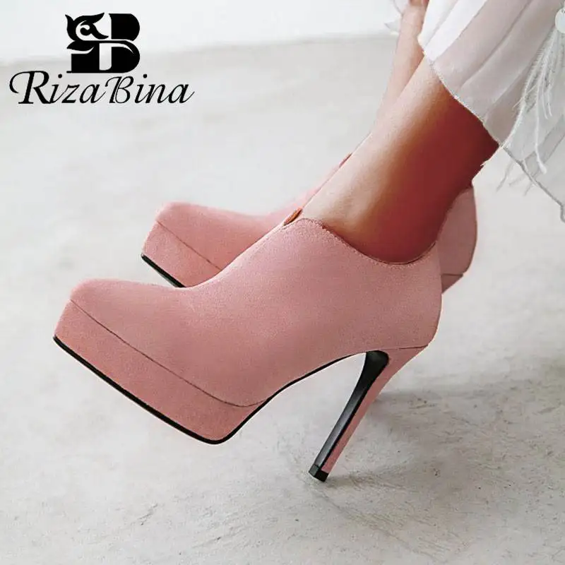 

RIZABINA Sexy Lady Women Pumps Shoes Thin High Heels Platform Shoes Women Comfort Side Zipper Simple Style Footwear Size 33-43