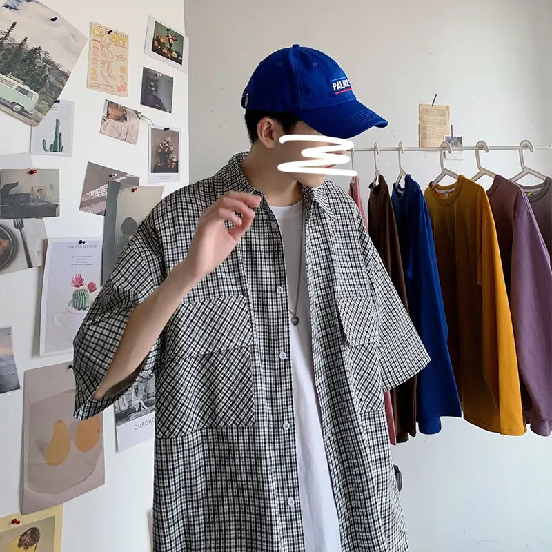 

Summer Plaid Shirt Men's Fashion Retro Cotton Casual Shirt Men Streetwear Loose Short Sleeve Shirts Mens Wild Dress Shirt M-2XL