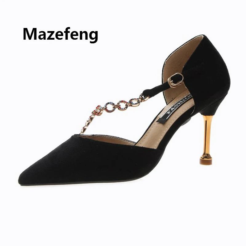 

2019 Spring Women High-heeled Shoes Mature Style Women Pumps Single Pointed Toe Ladies Pumps Slip-On Thin Heels Crystal