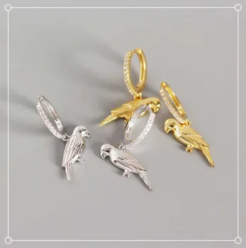 

OL Minimalist Animal Parrot Clip On Earrings 925 Sterling Silver Dangle Earring For Women CZ Stone Korean Gold Ear Gift Jewelry