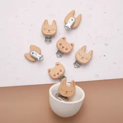 5 Pc/lot Cute Fox Bear Wooden Pacifier Clip Natural Beech Wood Baby Pacifier Clips Dummy Clips DIY Accesories For Pacifier Chain