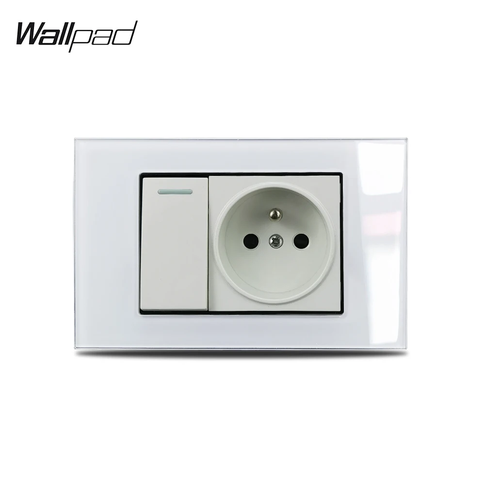 

118*75mm French Socket and 1 Gang Light Switch Wallpad L3 White Glass Panel 1 2 Way Wall Switch with EU French Socket US Size