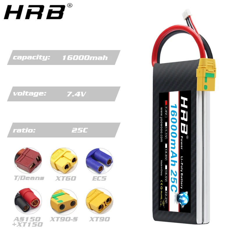 Аккумулятор HRB Lipo 2S 7 4 в 10000 мАч 12000 16000 XT60 T Deans EC5 XT90 S XT150 AS150 25C RC Heli детали для