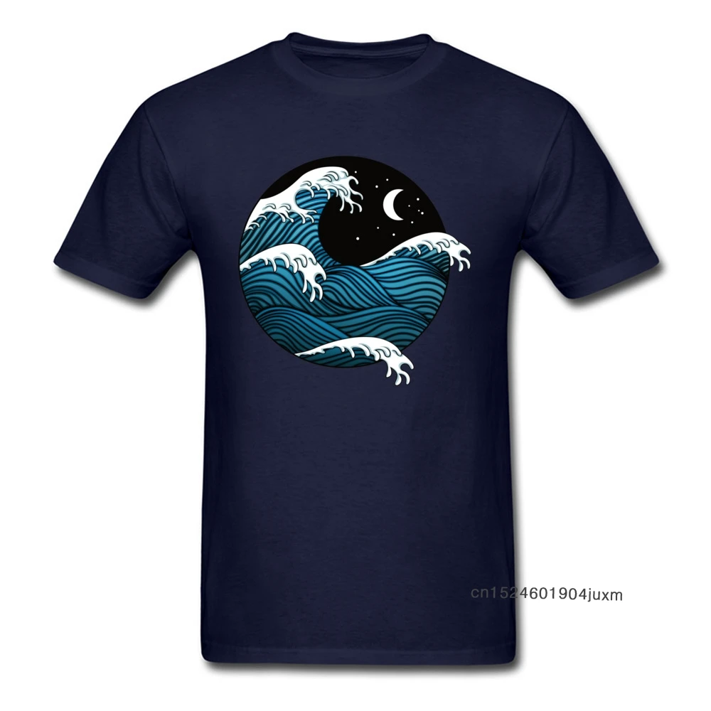 Мужская футболка из 100% хлопка с принтом Great Wave летняя темно-синего цвета в