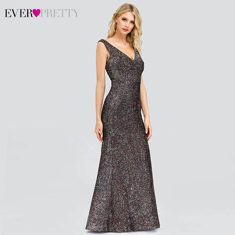 Luxury Mermaid Evening Dresses Long Ever Pretty EP00837PK Sequined Double V-Neck Sexy Ladies Party Gowns Robe De Soiree Sirene