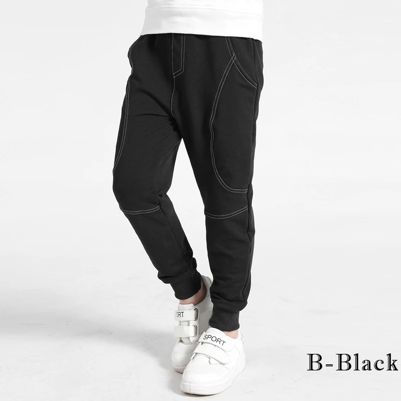 Style B-Black IENENS/От 5 до 14 лет; модные Хлопковые Штаны-шаровары для маленьких детей; повседневные спортивные брюки для мальчиков; одежда для бега для мальчиков; осенние штаны - Цвет: Style B-Black