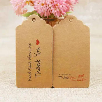 

200Pcs DIY Kraft Paper Tags Scallop Head Label Luggage Wedding Note handmade with love price Hang tag 8*4cm