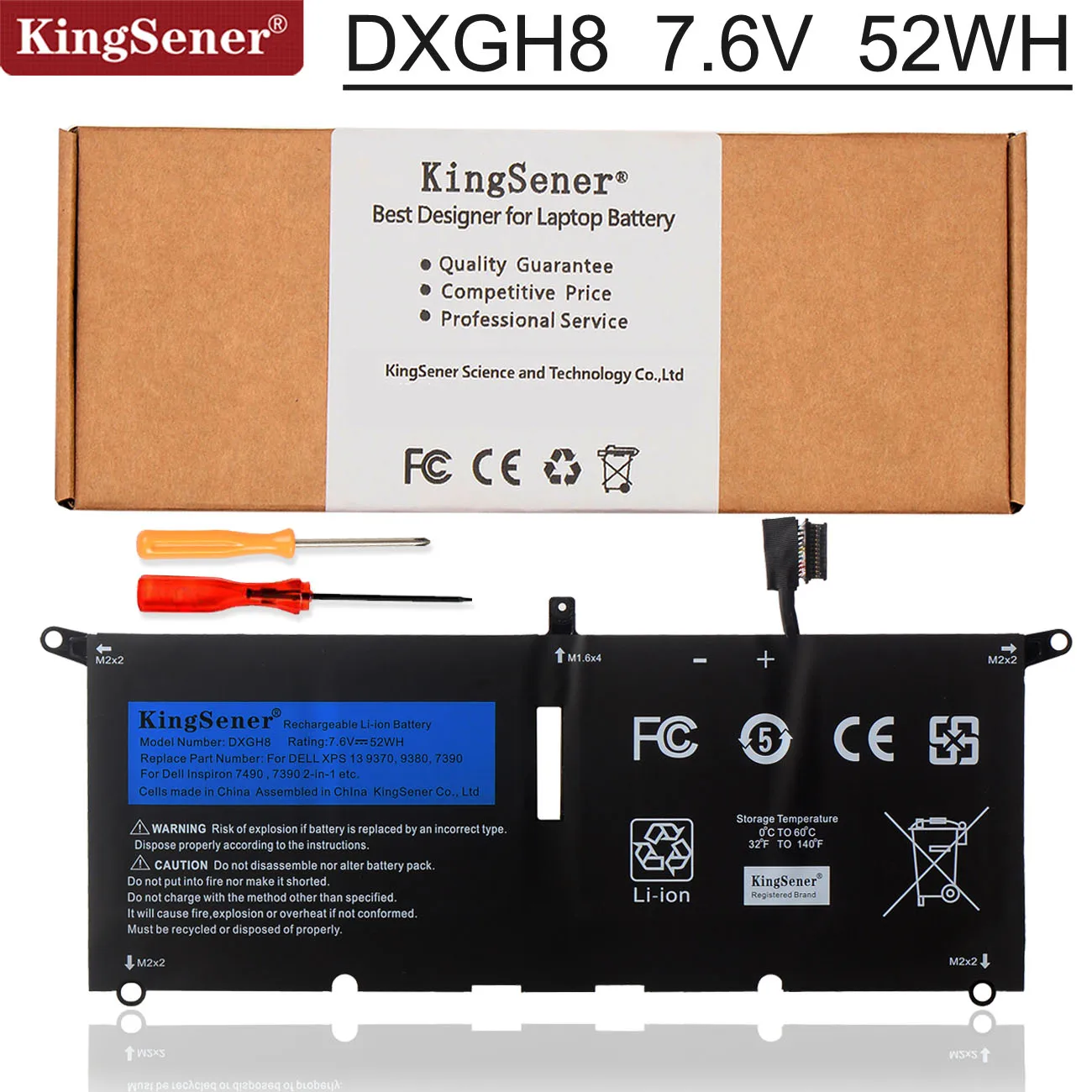 Аккумулятор Kingsener DXGH8 для ноутбука Dell XPS 13 9380 9370 7390 Inspiron 2 в 1 7490 G8VCF H754V 0H754V P82G 52WH |