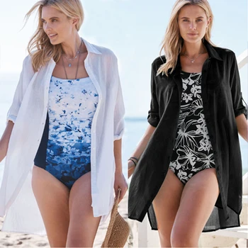 

Loose Blouse Tunics For Beach Cover Up Plus Size Solid Shirt Beach Dress Women Summer Home Casual Dress 2020 Femme Sexy Tunic