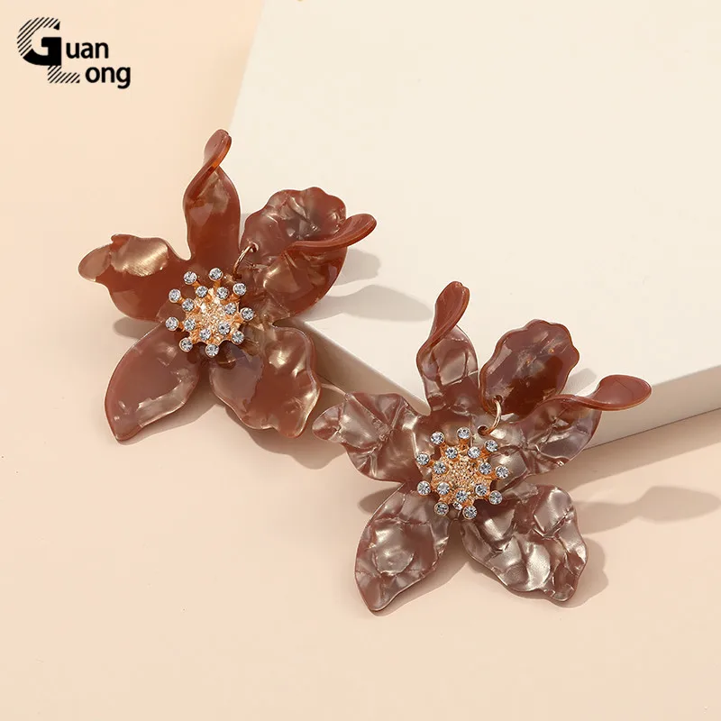 Flower Earrings Long Acrylic Rhinestone Drop for Women Korean Summer Gifts