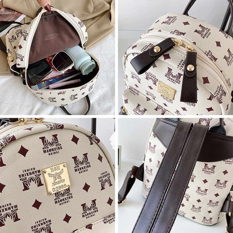 2021 Luxury Brand Women Pu Leather Backpack Bag Letter Print Korea