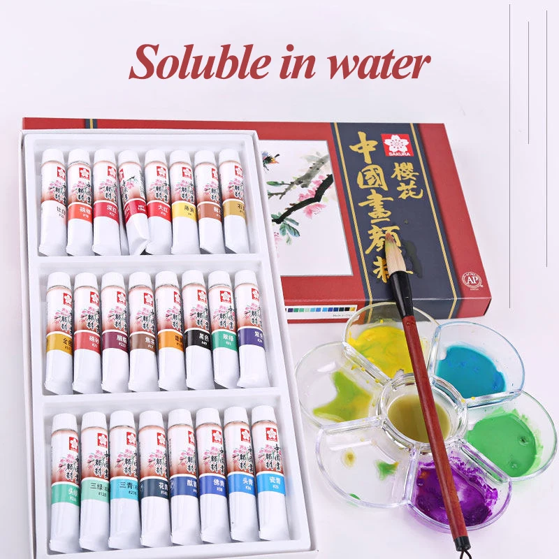 SAKURA 12/18/24 Colors Chinese Painting Pigments Set Painting Drawing Tools For Artist Students Art School Supplies Stationery