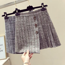 Плиссированная юбка в стиле преппи хлопковое покрывало спереди однобортное выше колена Мини Длина империя талии осень зима