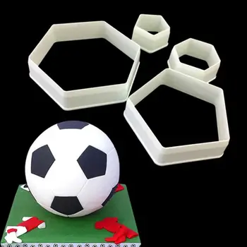 

4pcs/set Soccer Cookie Cutter Hexagon Cutters Set Fondant Cake Mold DIY Sugar Craft Football Print Plunger Kitchen Accessories