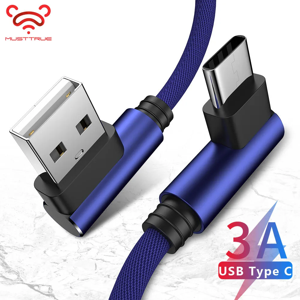 MUSTTRUE Type-C 90 градусов быстрая зарядка USB кабель для Samsung S7 S8 S9 Huawei P20 pro P9 P10 Xiaomi C
