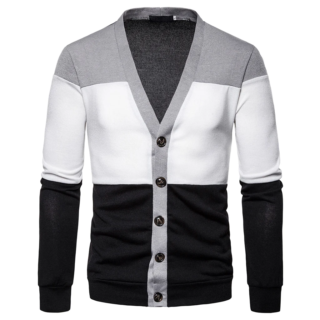 PUIMENTIUA Men button sweaters cardigans 2019 new Casual Men's Patchwork sweaters V  Neck thick sweater outerwear clothing