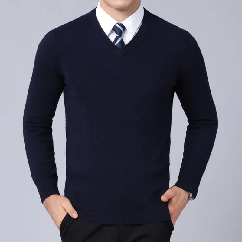 

Business V-Neck Sweater Men Winter Casual Warm 100% Wool Sweater 2020 New High Quality Soft Slim Solid Tops Mens Fashion Clothes