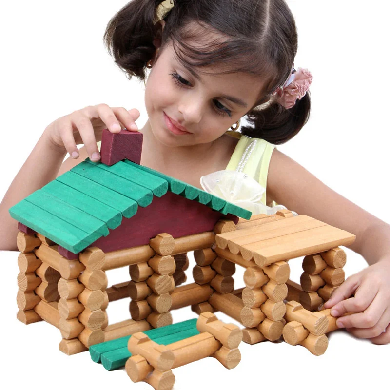 Brinquedos de Madeira para Crianças Conjunto de Log Educativos das Crianças Casa de Campo de Construção Pces Floresta Brinquedos Madeira Serrada Fazenda Loja Brinquedo 90 – 170