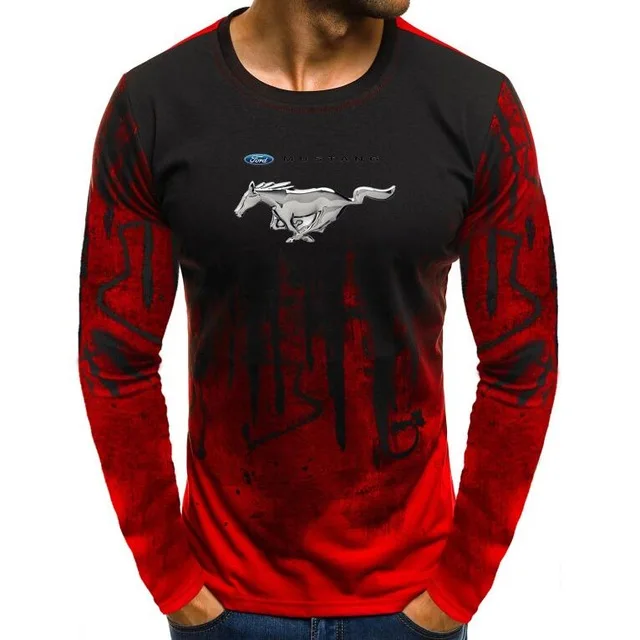 Осенняя футболка с длинными рукавами для мужчин, градиентный цвет для Ford Mustang, футболка для фитнеса с принтом, Повседневная Уличная футболка в стиле хип-хоп K - Цвет: 15