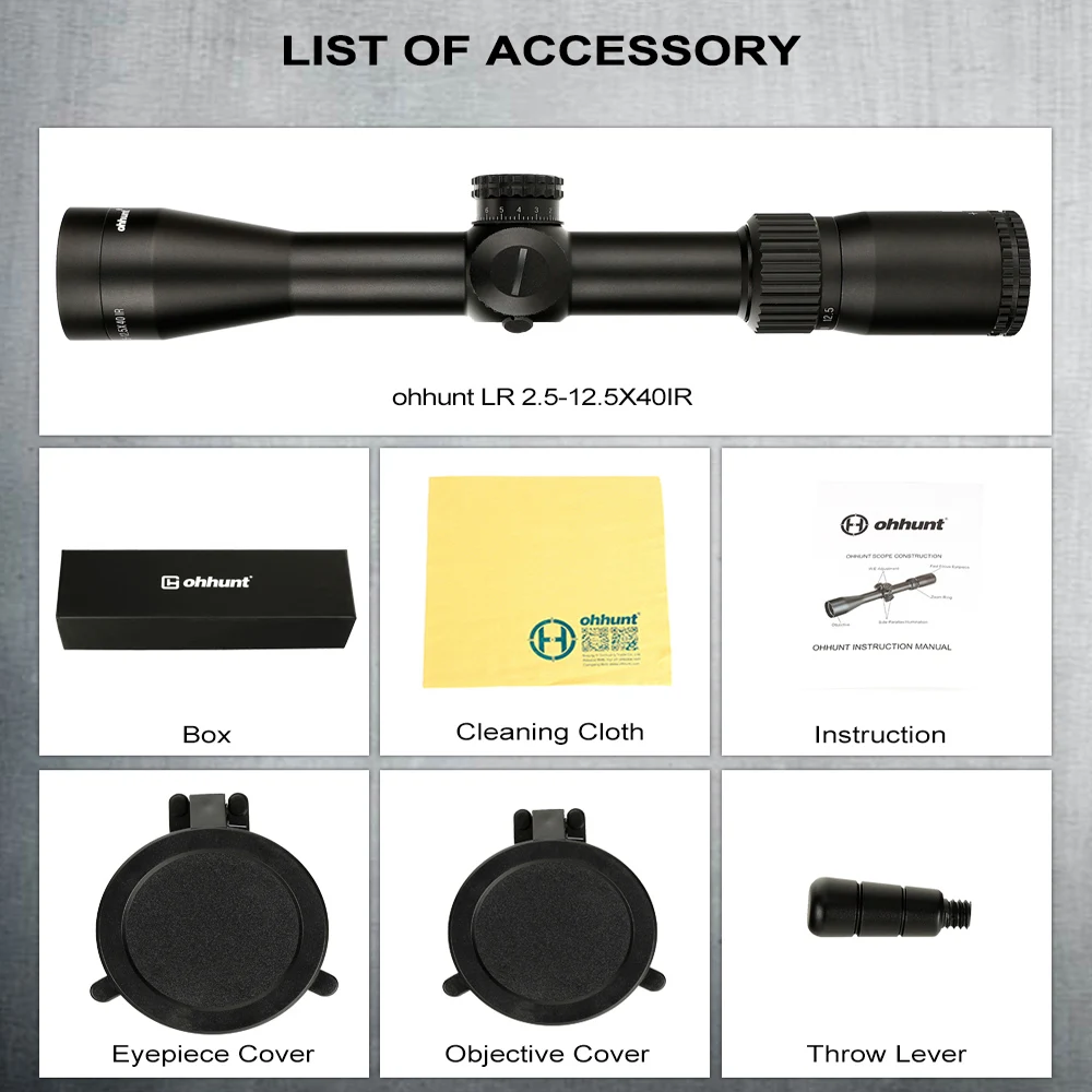 Ohhunt Охота LR 2,5-12,5X40 ИК прицел Mil Dot Red Lighting оптические прицелы стекло Выгравированная сетка башни W/замок высоты