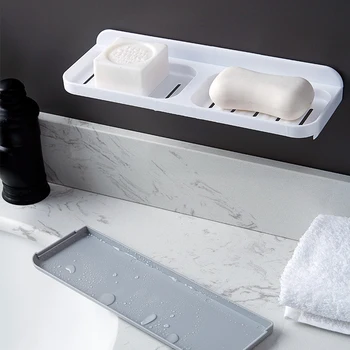 

Simple Style Wall-mounted Toilet Drain Soap Holder Creative Free Punch Hole Suction Cup Double Drainage Drawer Soap Box with Lid