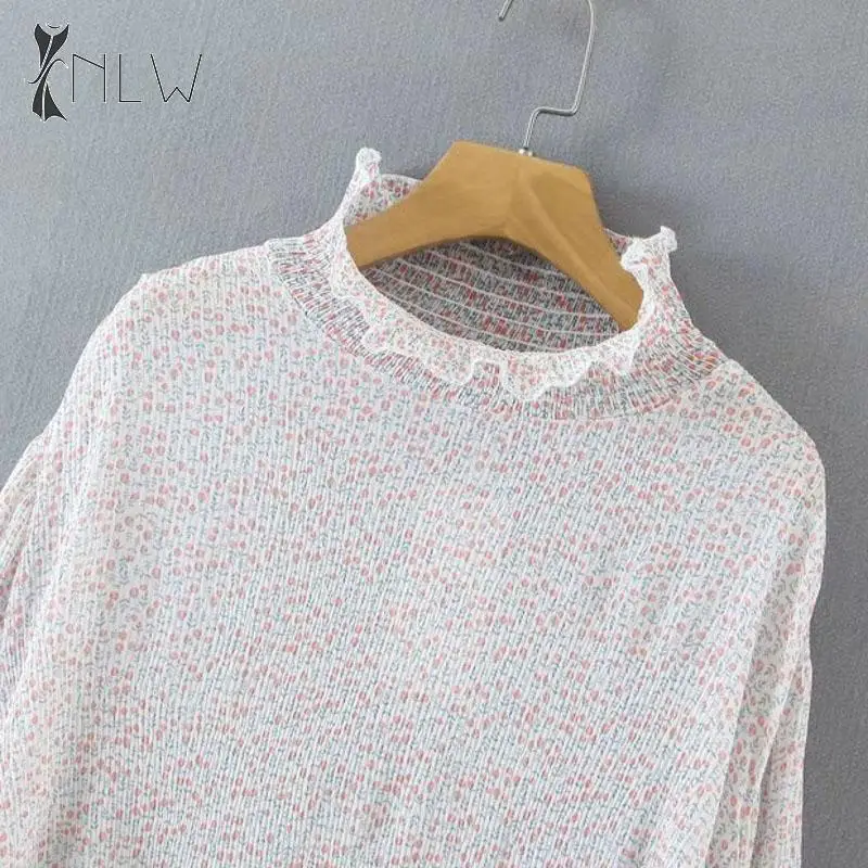 NLW водолазка шифоновая Осенняя блузка винтажный цветочный принт Boho блузка Рубашки Мода шикарная свободная сетка Blusa женская одежда