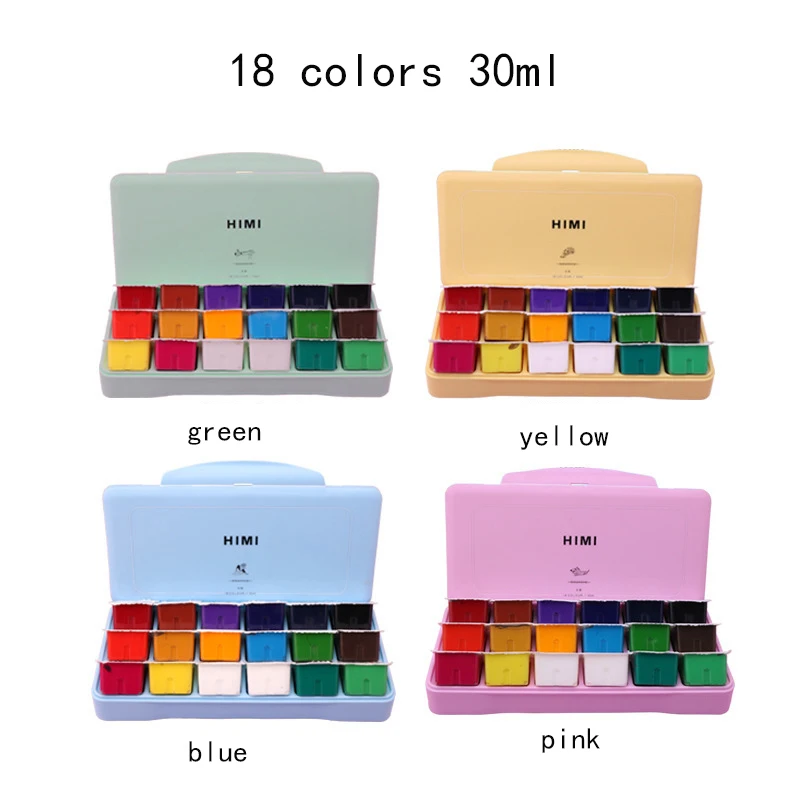 HIMI Gouache Paint Set 24 Colors x 30ml Unique Jelly Cup Design with 3  Paint Brushes and a Palette in a Carrying Case Perfect for Artists Students  Gouache Opaque Watercolor Painting (Green)