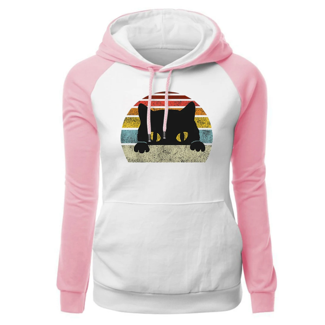 

Funny Black Cats Print Raglan Hoodies Kawaii Casual Pullover 2020 Winter New Brand High Quality Women's Fleece Warm Sweatshirts