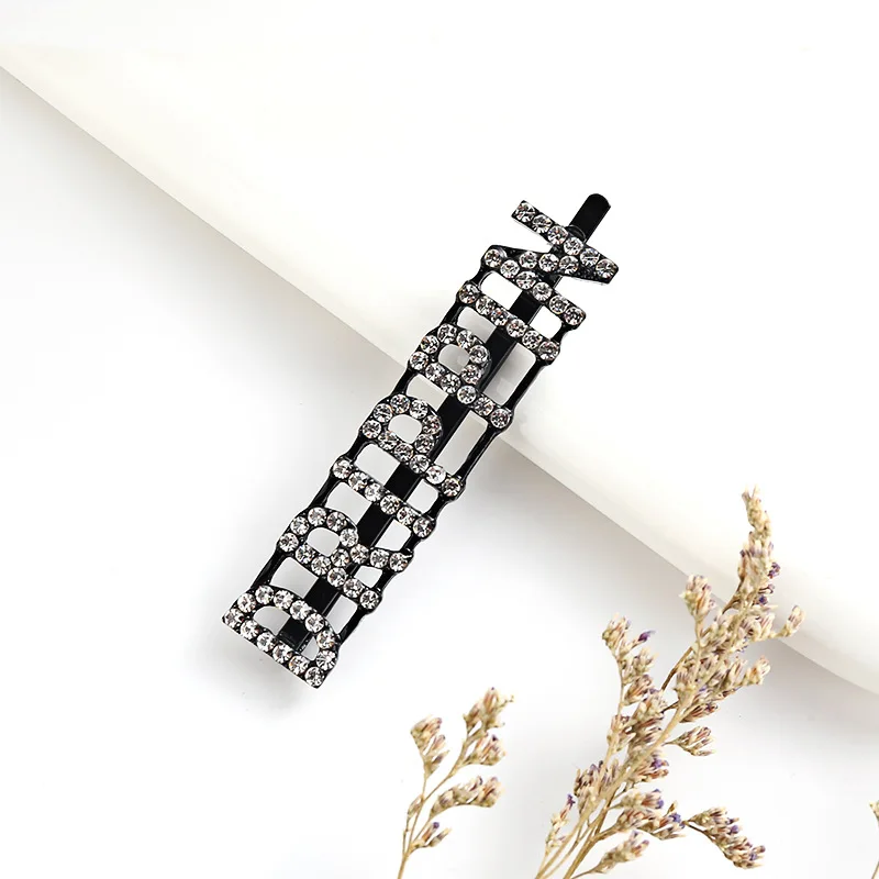 GLAM DRIPPIN X THANKS Crystal Shiny Rhinestone Hairpin Letter Hair Clips Barrettes Hair Styling black Accessories for Women Girl