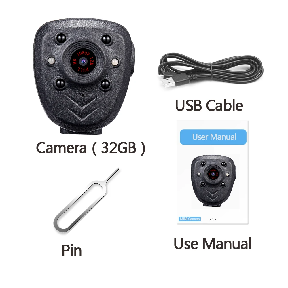 HD 1080P Mini Body Camera Video Recorder Wearable Police Body cam with Night Vision Built-in 32GB Memory Card Record Video digital camcorder