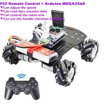 PS2 RC Smart Mecanum Wheel Robot Car Omni-Directional Kit for Arduino Mega2560 with 12V Encoder Motor DIY Project STEM Toy 50mm double roller layers plastic omini track bearing conveyor transfer line robot omni directional skate wheel