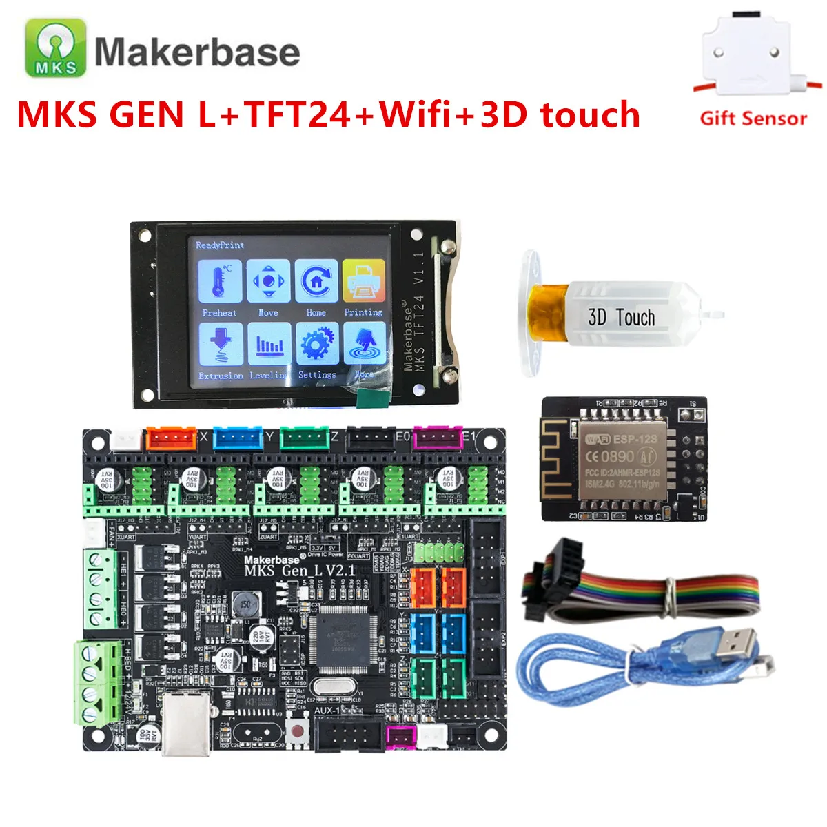 Комплект контроллеров для 3D принтера материнская плата MKS GEN L V2.1 + сенсорный экран