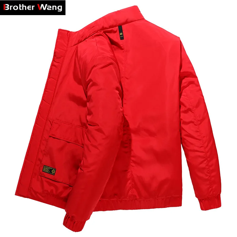 Мужская теплая парка красная зимняя куртка с воротником стойкой модная