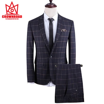 

Crownroad inspirational brand 2020 new spring and autumn high grade business casual men's suit suit fashion Plaid slim suit coat