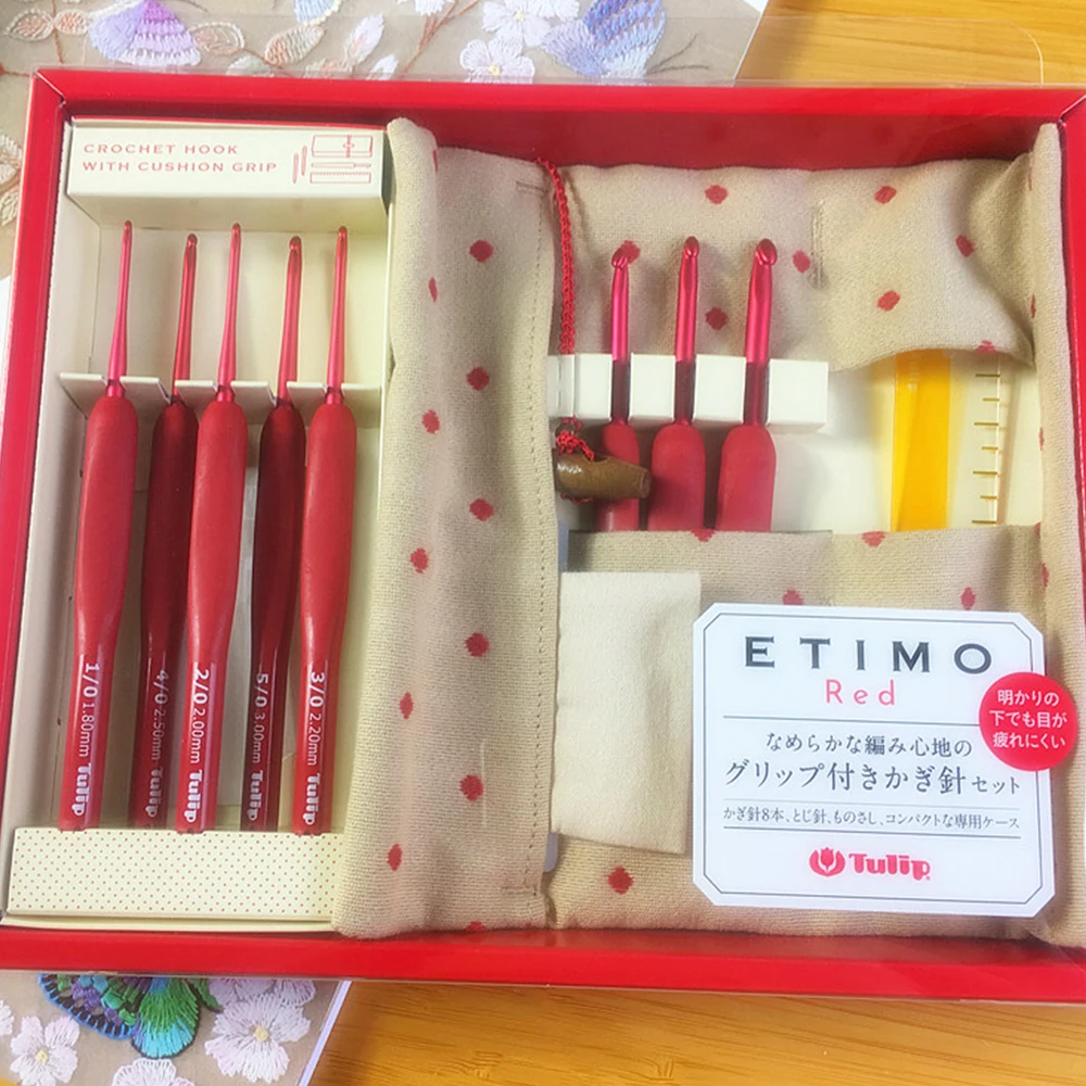 ETIMO-Crochet rouge tulipe du Japon, original, authentique importé du Japon, résine d'aluminium ogo grossier, 1.8-5mm, 8 pièces par ensemble